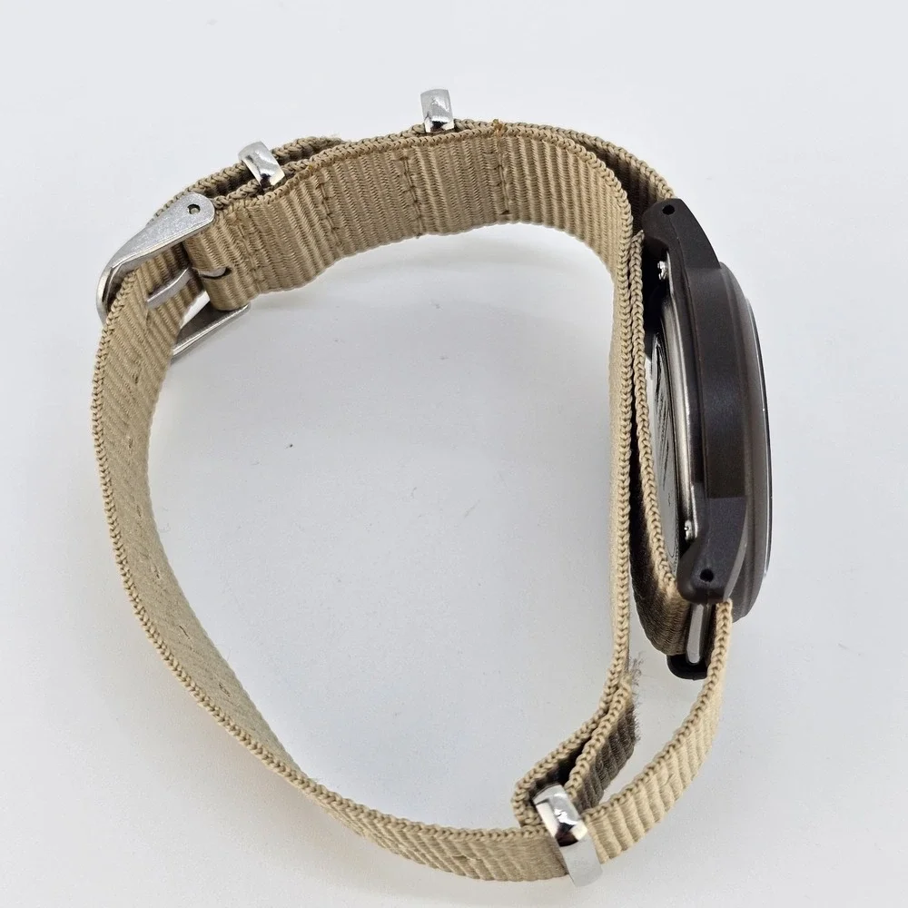 2011 Timex Camper Men Field Watch 34MM Black Dial New Tan Canvas Band NewBattery